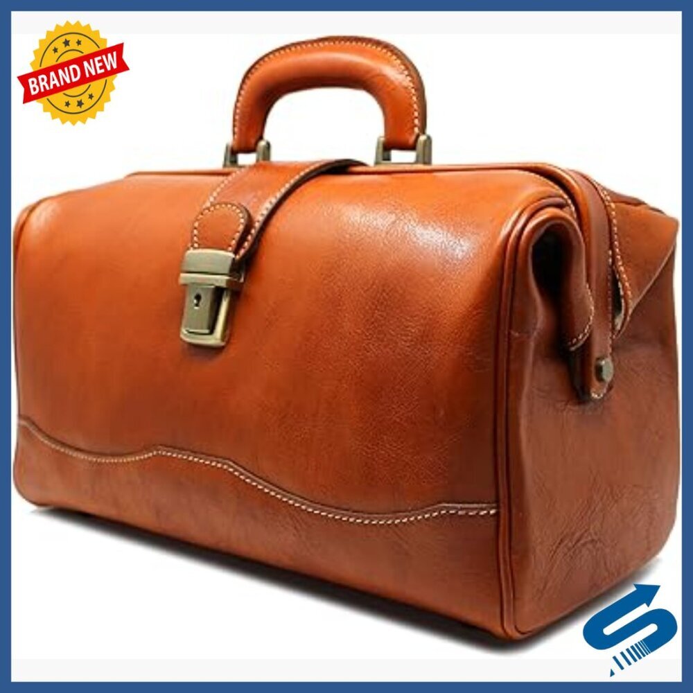 Italian Leather Doctor Bag Top Handle Carryon 14x9x8 Inches